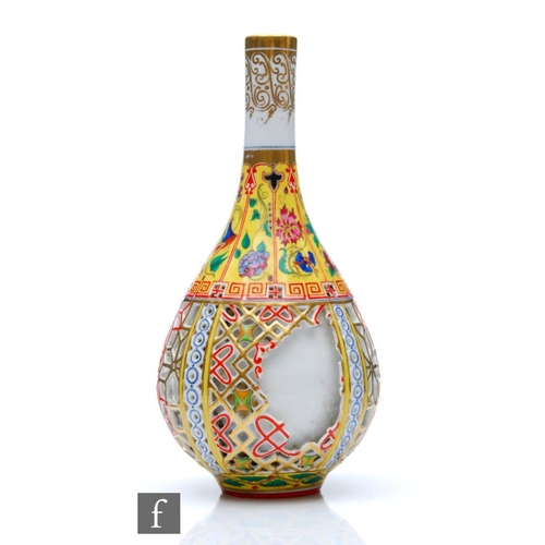 2 - A 19th Century Chamberlain Worcester reticulated bottle vase decorated to the neck with panels of fl... 