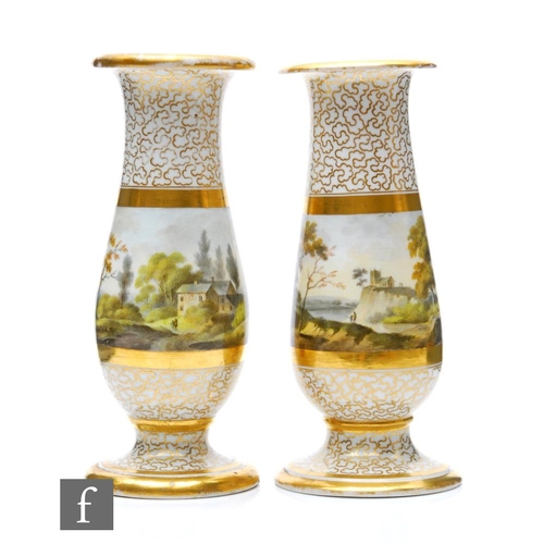 29 - A matched pair of 19th Century Chamberlain Worcester spill vases both decorated in the round with a ... 