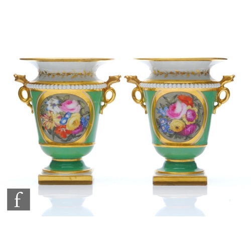 3 - A pair of early 19th Century Flight Barr and Barr Worcester spill vases each decorated with a hand p... 