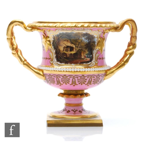 30 - A 19th Century Flight Barr and Barr, Royal Porcelain Works Worcester twin handled urn decorated with... 