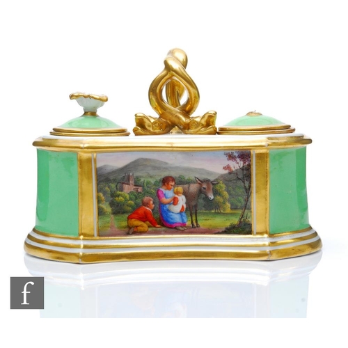 34 - A 19th Century Flight Barr & Barr inkstand, the shaped body with two inkwells and decorated with... 