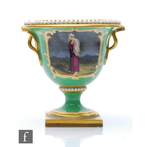 35 - A 19th Century Flight Barr & Barr urn decorated with a hand painted cartouche of a barefoot lady... 