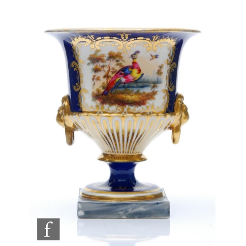 43 - A 19th Century Chamberlain Worcester pedestal urn decorated with a hand painted exotic bird against ... 