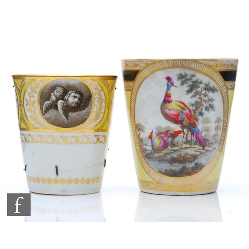 44 - A 19th Century Flight & Barr Worcesr [sic] tumbler decorated with three grisaille panels - a lam... 