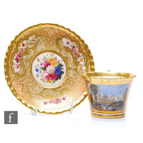 55 - A 19th Century Chamberlains Worcester cabinet cup and saucer, the cup decorated with a cartouche pan... 
