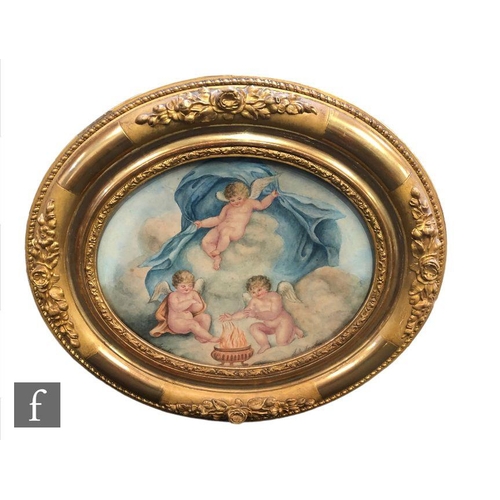 499 - L. FOWLER (LATE 19TH CENTURY) - Cherubs, watercolour, signed, oval, in decorative moulded gilt and g... 