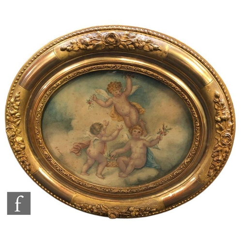 499 - L. FOWLER (LATE 19TH CENTURY) - Cherubs, watercolour, signed, oval, in decorative moulded gilt and g... 