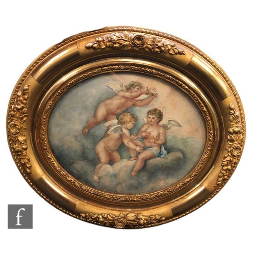 499 - L. FOWLER (LATE 19TH CENTURY) - Cherubs, watercolour, signed, oval, in decorative moulded gilt and g... 