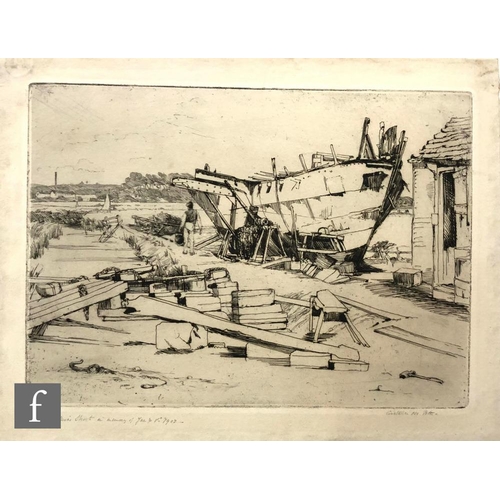 541 - CONSTANCE MARY POTT, RE (1862–1957) - The Boatyard, etching, signed and dated 1902 in pencil, unfram... 