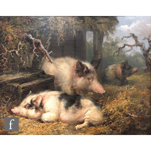 555 - ATTRIBUTED TO JAMES WARD, RA (1769-1859) - Three Pigs, oil on canvas, bears signature, framed, 30cm ... 