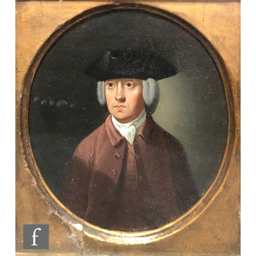 569 - ENGLISH SCHOOL (LATE 18TH CENTURY) - Portrait of Jeremiah Rudsdell, oil on panel, oval, framed, 17cm... 