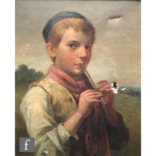 573 - FOLLOWER OF JAMES FAED (1821–1911) - The Shepherd Boy, oil on canvas, bears signature, framed, 31cm ... 