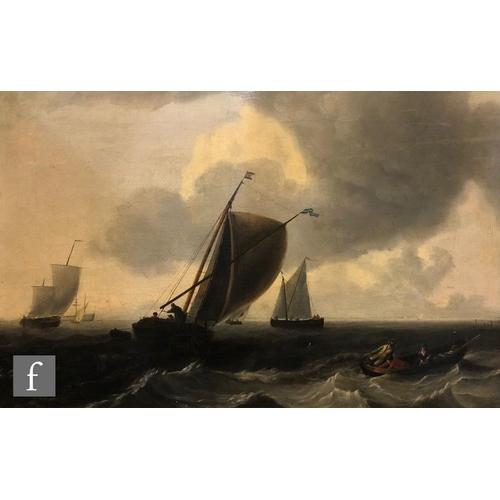 577 - FRANCIS HOLMAN (1729-1790) - Fishing boats and other vessels at sea, oil on canvas, signed, framed, ... 