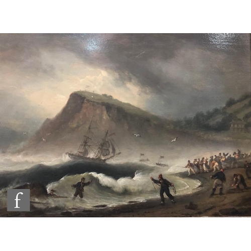 578 - THOMAS LUNY (1759–1837) - The New Astley coming in to Teignmouth in treacherous seas, oil on panel, ... 