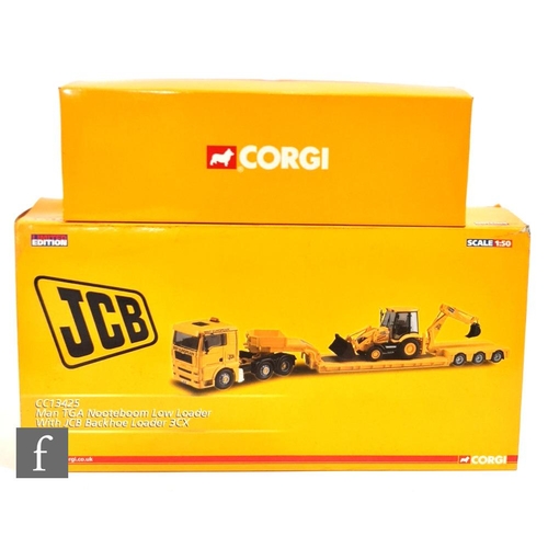 796 - Two Corgi JCB 1:50 scale diecast models, CC13425 MAN TGA Nooteboom Low Loader with JCB Backhoe Loade... 