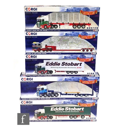 797 - Five Corgi Hauliers of Renown 1:50 scale diecast models, CC13745 Eddie Stobart Rail Scania R Nootebo... 