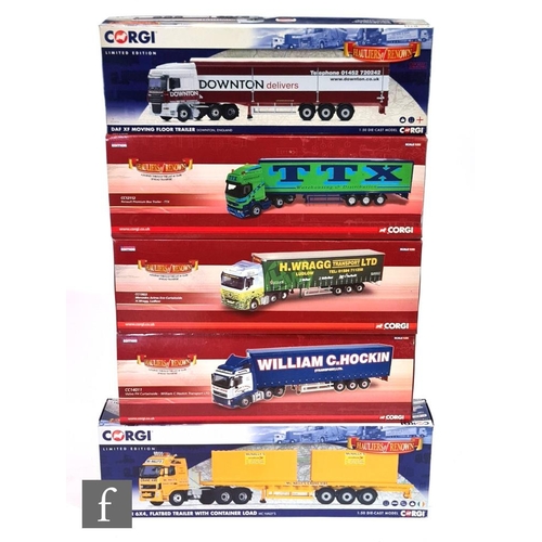 806 - Five Corgi Hauliers of Renown 1:50 scale diecast models, CC14116 Downton DAF XF Moving Floor Trailer... 