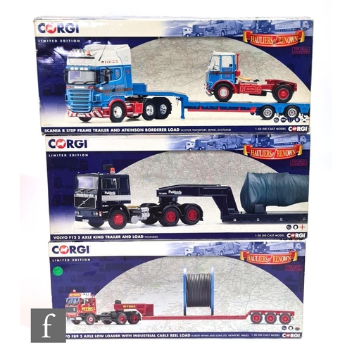 810 - Three Corgi Hauliers of Renown 1:50 scale diecast models, CC15604 Wynns Volvo F89 3 Axle Low Loader ... 