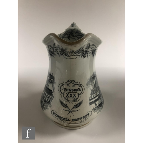 101 - A 19th Century water jug decorated with a two scenes of Johnson's XXX Tunstall Brewery with text ben... 