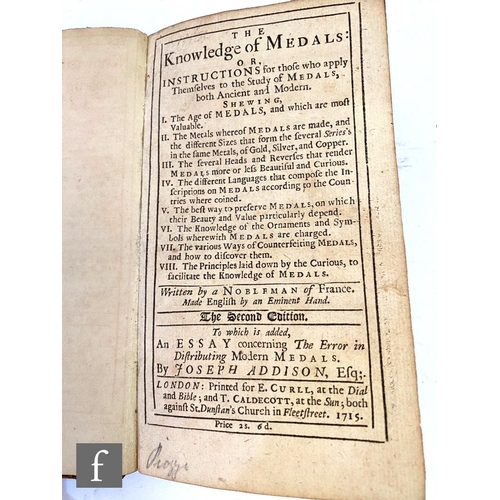 447 - Curll, E. and Caldecott, T. (publishers) - 'The Knowledge of Medals', written by a Nobleman of Franc... 