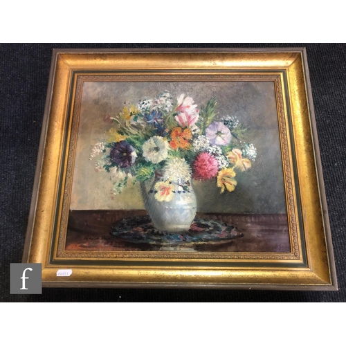 556 - MARGARET FISHER PROUT (1875-1963) - 'Summer flowers in a vase', oil on canvas, signed and dated 1919... 