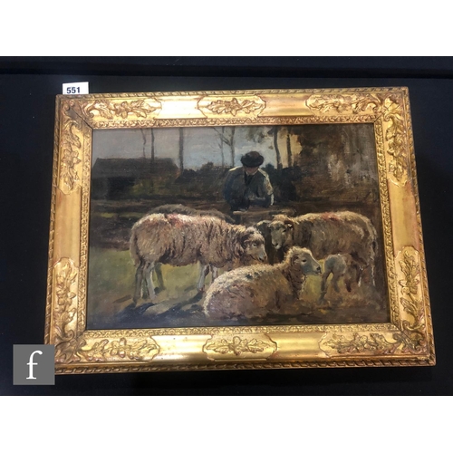 551 - MARK FISHER, RA (1841-1923) - 'Shepherd and Sheep', oil on canvas, bears various exhibition labels v... 