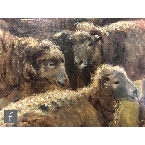 551 - MARK FISHER, RA (1841-1923) - 'Shepherd and Sheep', oil on canvas, bears various exhibition labels v... 