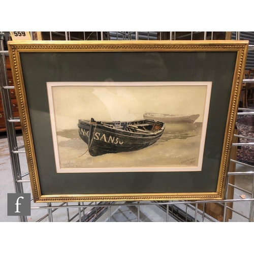 559 - EDWARD DUNCAN (1803-1882) - 'Mumbles oyster boat', watercolour, signed and inscribed, dated 1855, 19... 