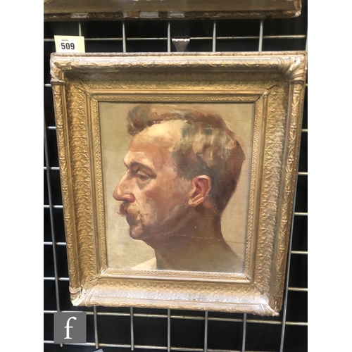 509 - ENGLISH SCHOOL (EARLY 20TH CENTURY) - Profile portrait of a gentleman, bust length, oil on canvas la... 