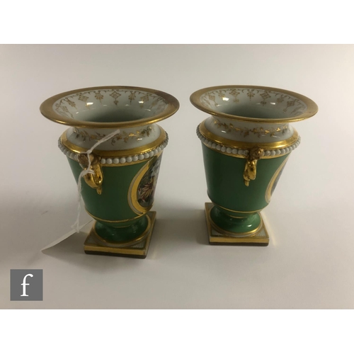 3 - A pair of early 19th Century Flight Barr and Barr Worcester spill vases each decorated with a hand p... 