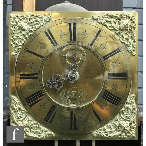 1147 - An 18th Century thirty hour longcase clock movement, the 10 inch square brass dial with subsidiary s... 