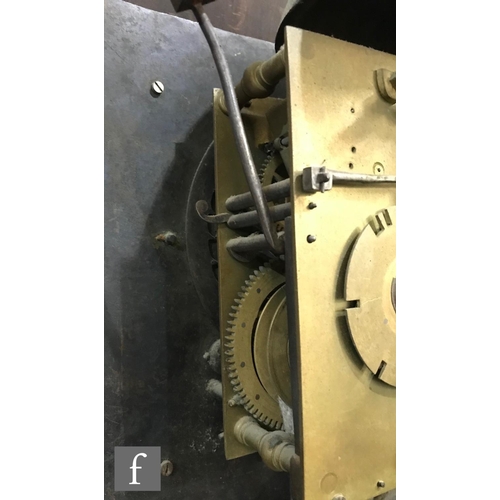 1147 - An 18th Century thirty hour longcase clock movement, the 10 inch square brass dial with subsidiary s... 