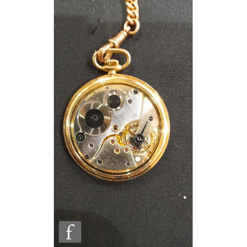 655 - A 9ct hallmarked open faced, crown wind Brevingtons pocket watch, Arabic numerals to an engine turne... 