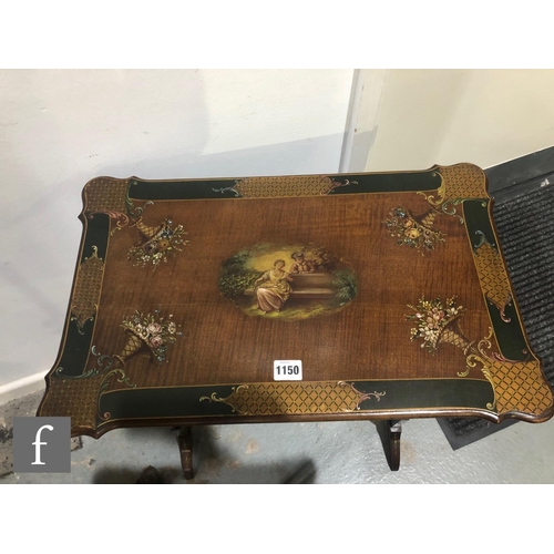 1150 - A nest of three early 20th Century mahogany occasional tables, decorated with floral panels within t... 