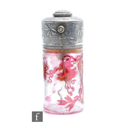 51 - An early 20th Century Baccarat cameo glass and silver atomiser of cylindrical form, cased in ruby ov... 