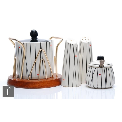 1015 - Crown Devon - A 1950s/60s Black Line Red Dot cruet, to include mustard pot, salt and pepper, togethe... 