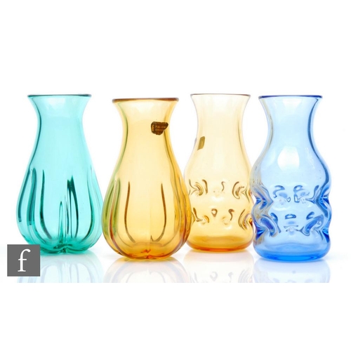 846 - Whitefriars - A collection of vases, to include Double Row Dimpled vase in sky blue, pattern number ... 