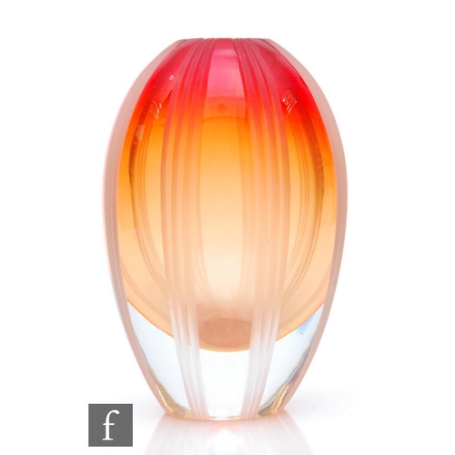 1442 - Waterford - An Evolution series Mesa Sunrise glass vase, of ovoid form with vertical panels of mite ... 