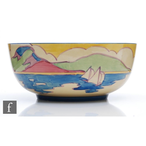 179 - Clarice Cliff - Gibraltar - A Holborn shape fruit bowl circa 1931, hand painted with sailing boats a... 