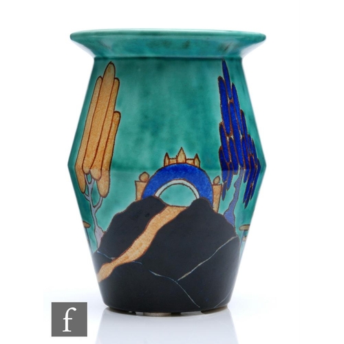 228 - Clarice Cliff - Inspiration Caprice - A shape 542 vase circa 1929, hand painted with a stylised tree... 