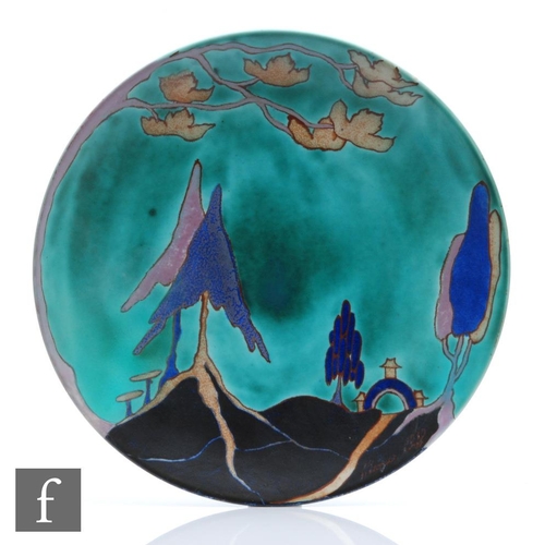 231 - Clarice Cliff - Inspiration Caprice - A large circular dish form wall plaque circa 1930, hand painte... 