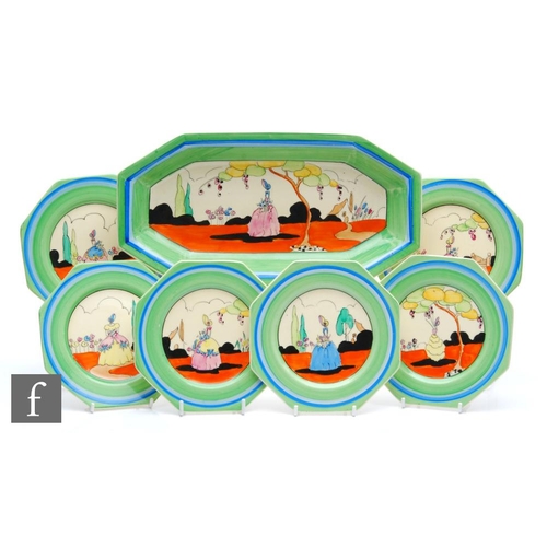 235 - Clarice Cliff - Idyll - A complete sandwich set circa 1934, comprising one shape 334 sandwich servin... 