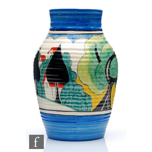 236 - Clarice Cliff - May Avenue - A single handled lotus jug circa 1933, hand painted with a stylised tre... 