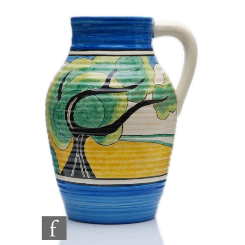 236 - Clarice Cliff - May Avenue - A single handled lotus jug circa 1933, hand painted with a stylised tre... 