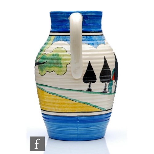 236 - Clarice Cliff - May Avenue - A single handled lotus jug circa 1933, hand painted with a stylised tre... 