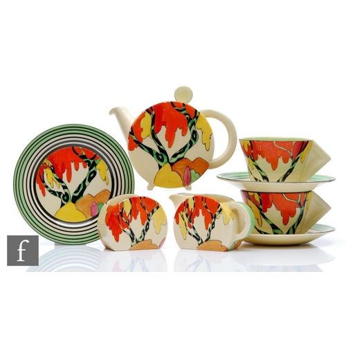 240 - Clarice Cliff - Honolulu - A Bon Jour shape early morning breakfast set comprising teapot, milk, sug... 