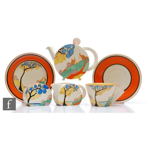 253 - Clarice Cliff - Seven Colour Secrets - A Bon Jour shape bachelor set circa 1935, comprising teapot, ... 