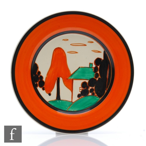 268 - Clarice Cliff - Orange Trees & House - A small circular side plate circa 1932, hand painted with... 