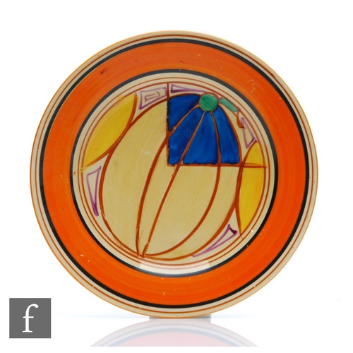 293 - Clarice Cliff - Melon - A circular side plate circa 1930, hand painted with abstract fruit within br... 