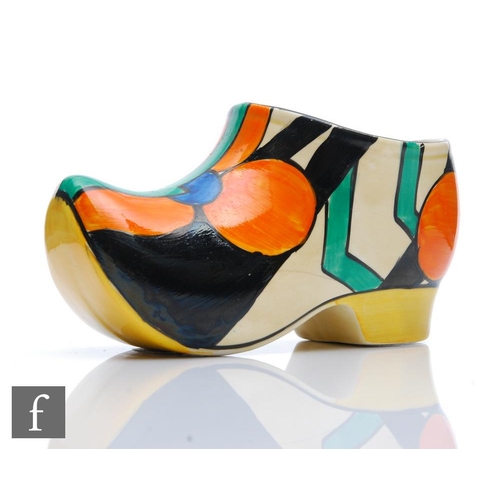 299 - Clarice Cliff - Picasso Flower (Orange) - A sabot or clog circa 1930, hand painted with panels of ab... 